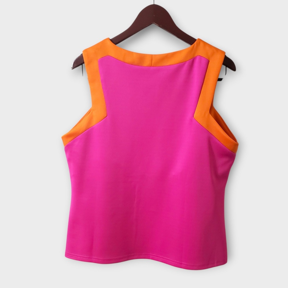 Gretchen Scott Vibrant Pink Orange Contrast Split Neck Tank Top Built In Bra XL - Picture 3 of 8